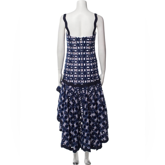 Alexis Navy and White Asymmetrical Dress with Embroidery - Picture 9 of 9